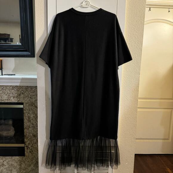 Zara Floral Embroidered Tulle Trim Black Sheath Dress Size Large Fairy Grunge - Picture 2 of 6